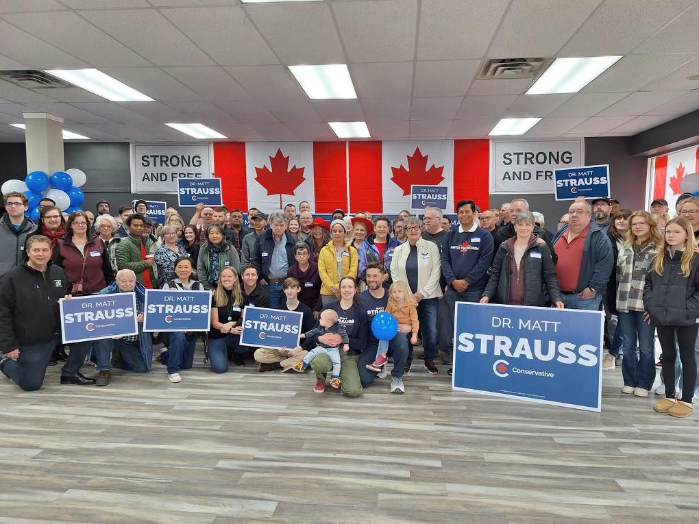 Dr. Matt Strauss and his campaign team during the Spring 2025 federal election. (@Dr.MattStrauss / Facebook)